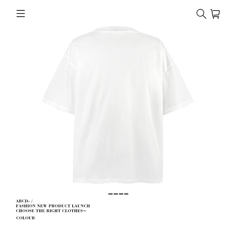 American vintage street T-shirt pure cotton abstract fun print men and women summer loose