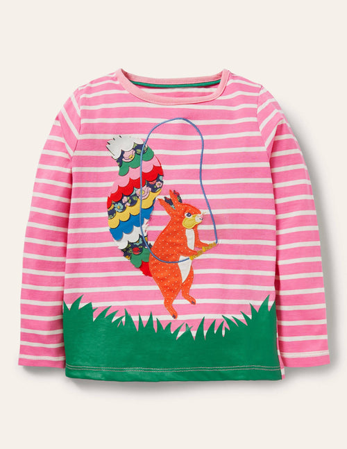 Big Appliqué T-shirt-Petal Pink/ Ivory Squirrel