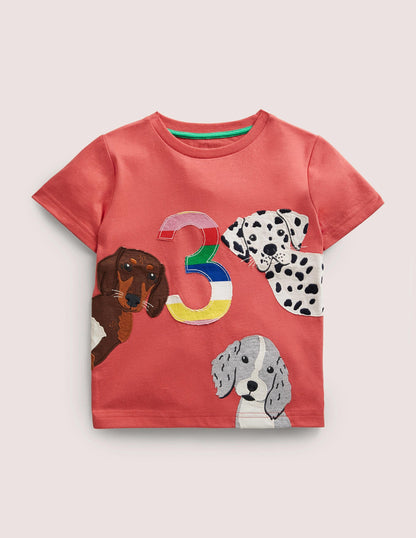 Birthday Appliqué T-shirt-Fire Red Dogs Three