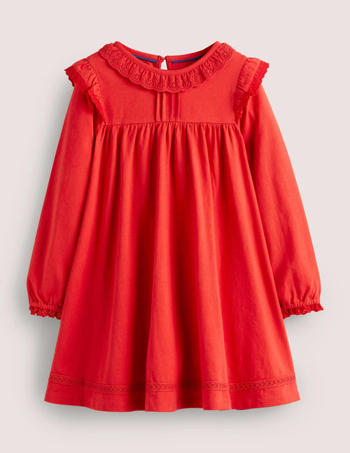 Broderie Frill Dress-Rockabilly Red