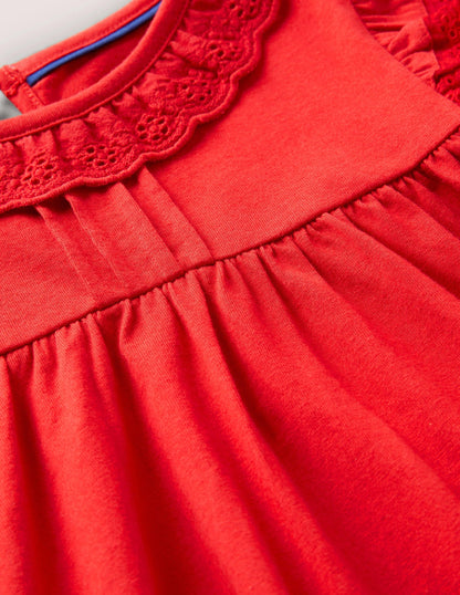 Broderie Frill Dress-Rockabilly Red