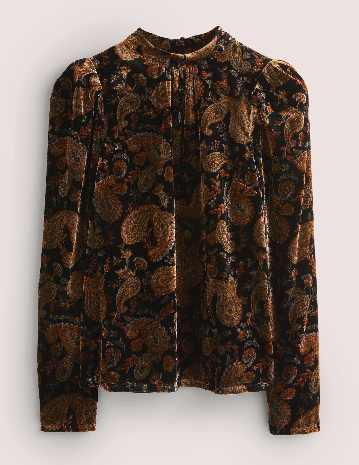 Black Paisley Mutton Sleeve Velvet Top-Black, Paisley Passion