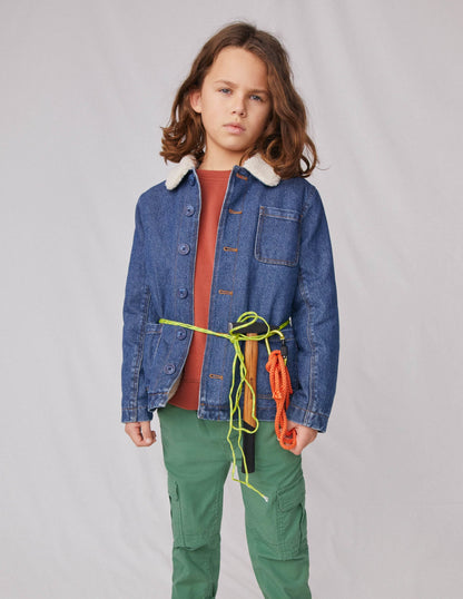 Borg Lined Jacket-Mid Vintage Denim