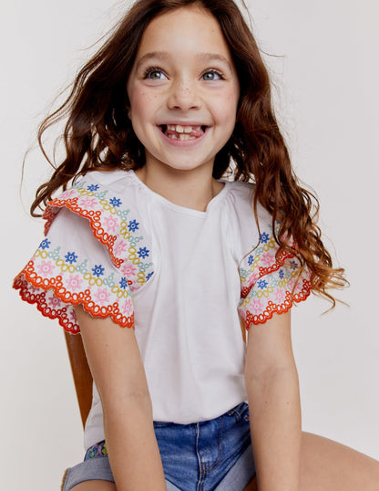 Broderie Mix T-shirt-White