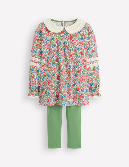 Broderie Collar Tunic Set-Vintage Pink Spaced Ditsy