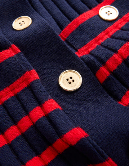 Brönte Knitted Rib Shirt Dress-Navy and Red Stripe