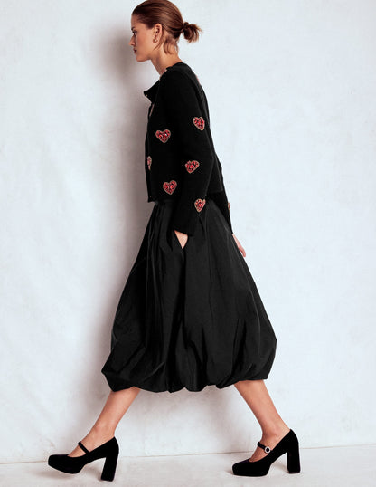 Bubble Hem Midi Skirt-Black