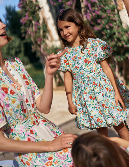 Bubble Hem Dress-Honeysuckle Flower Vine