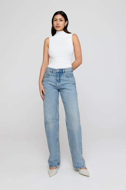 365 Ruched Side Mock Neck Top - Coconut Milk