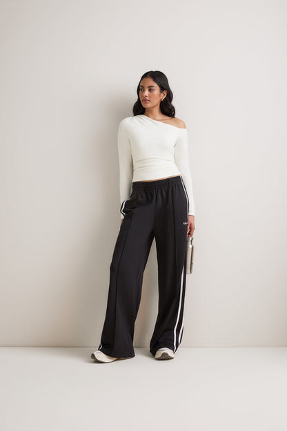 365 Asymmetric Ruched Long Sleeve Top - Coconut Milk
