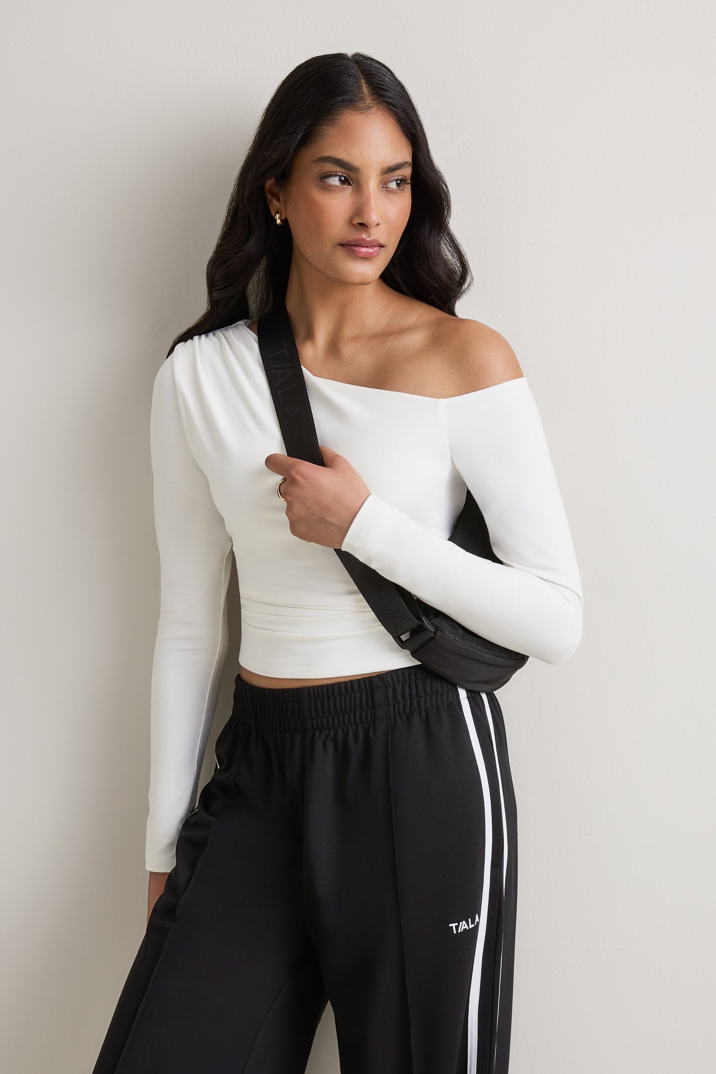 365 Asymmetric Ruched Long Sleeve Top - Coconut Milk