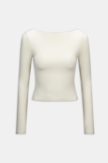 365 Boat Neck Long Sleeve Top - Vanilla