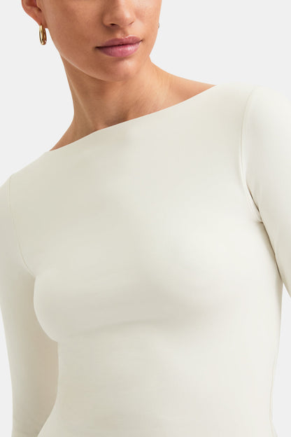 365 Boat Neck Long Sleeve Top - Vanilla
