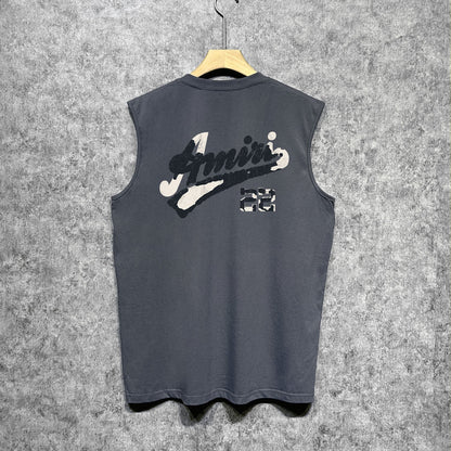 Amiri tank top with cracked letter and number print