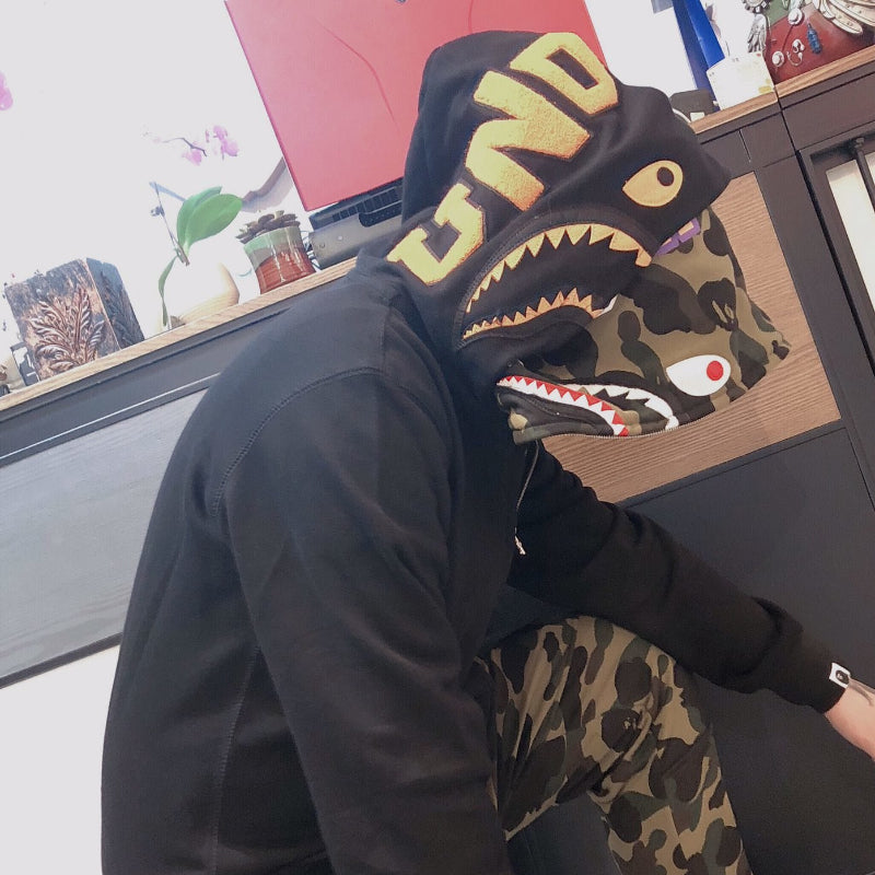 Bathing Ape Hoodie Zip Cardigan Double Hat Shark Sweater Jacket