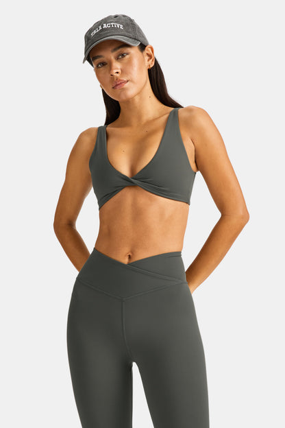 DayFlex Twist Front Sports Bra - Dark Olive