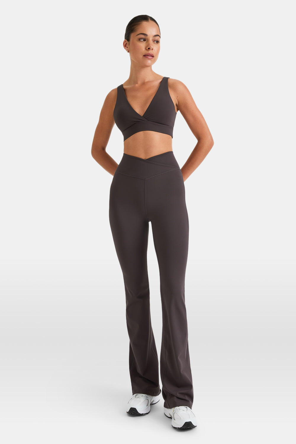 DayFlex V Neck Sports Bra - Cool Espresso