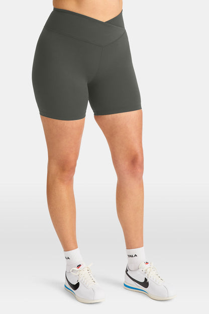 DayFlex Wrap High Waisted Cycling Shorts - Dark Olive