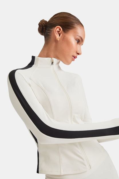 DayFlex Contrast Stripe Zip Through Jacket - Ivory And Shadow Black