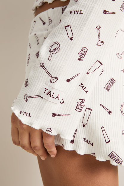 Tie Up Pyjama Cardigan - Ivory 'Wake Up' Print