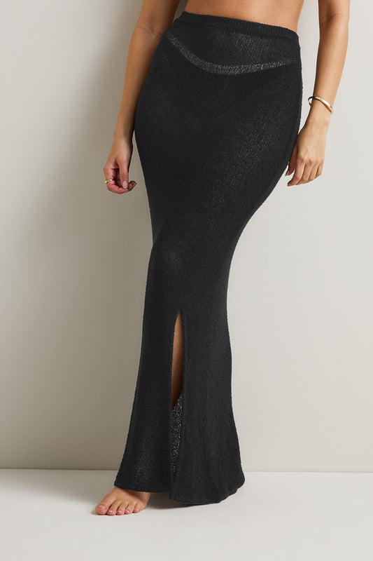 Beach Knit Maxi Skirt - Shadow Black