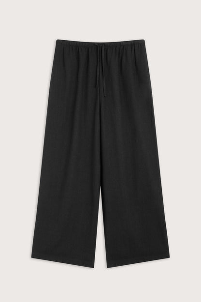 Soft Linen Drawstring Trouser - Shadow Black