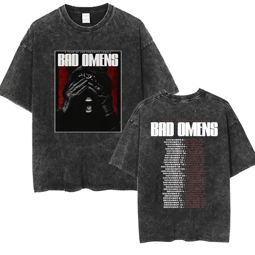 Bad Omens Band Music Tour 2024 Washed T Shirt Retro 90s Men
