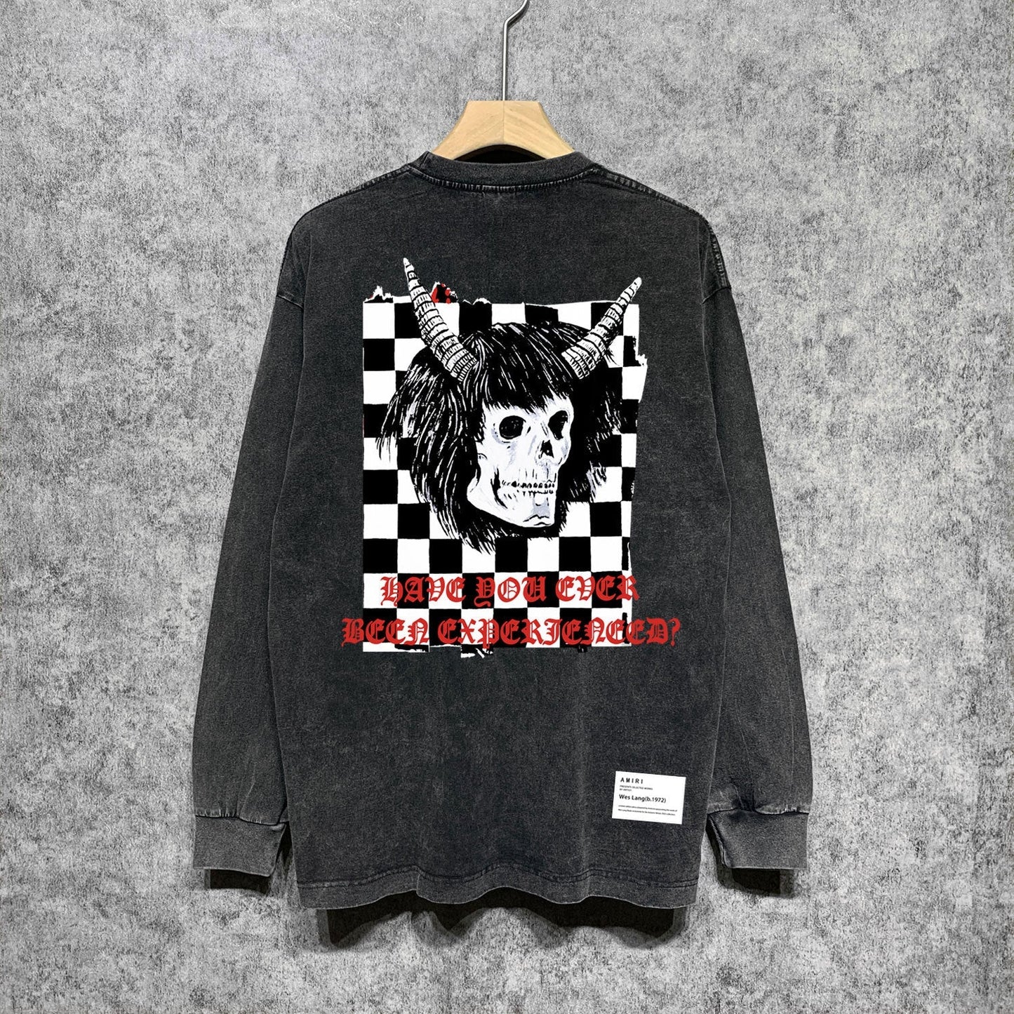 Amiri Long-Sleeved Shirt Horn Skull Vintage Distressed Long Sleeve T-shirt