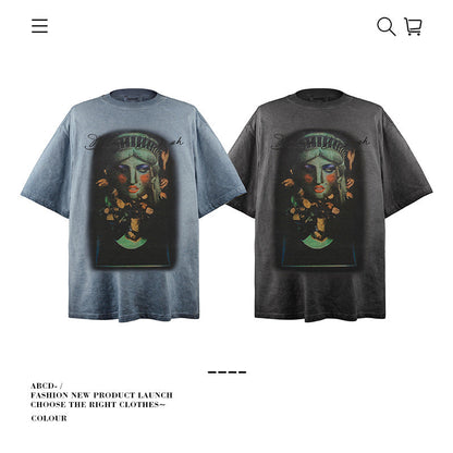 American vintage street T-shirt pure cotton retro men's and women's summer loose half sleeves