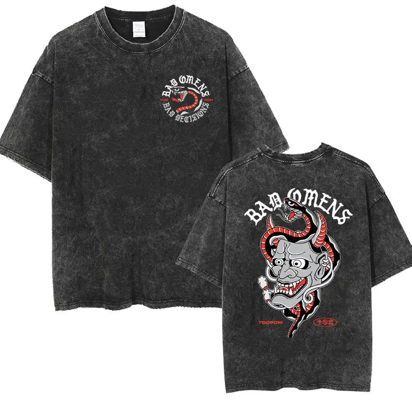 Bad Omens Band Music Tour 2024 Washed T Shirt Retro 90s Men