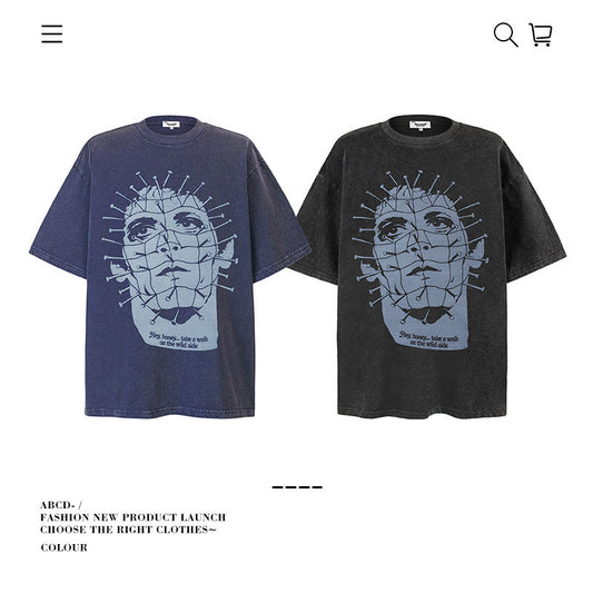 American vintage street T-shirt pure cotton men's and women's summer loose