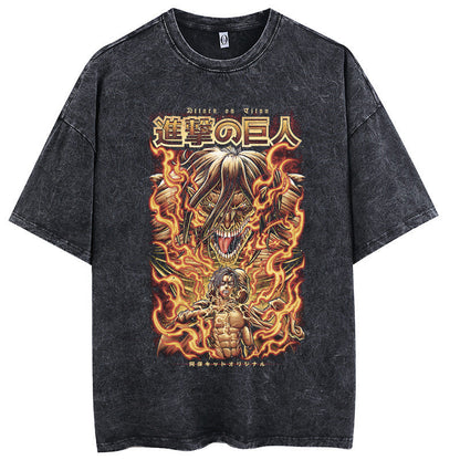 Attack Giant Cotton Cartoon Print Cartoon Style Pickling T