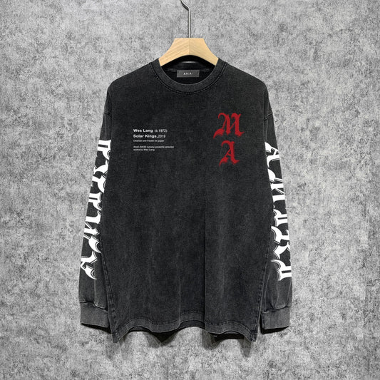 Amiri Long-Sleeved Shirt Cool Handsome Personalized Printed Vintage Retro Long Sleeve T-shirt