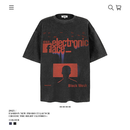 American vintage street T-shirt pure cotton retro men's and women's summer loose half sleeves