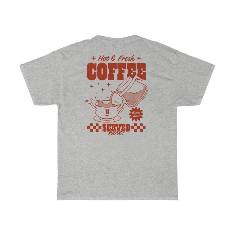 Back Print Retro Cartoon Coffee T Shirt Women Cute Funny