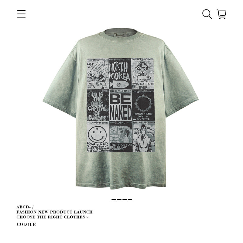 American vintage street T-shirt pure cotton men's and women's summer loose