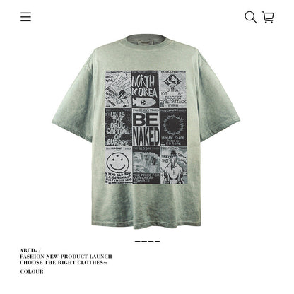 American vintage street T-shirt pure cotton men's and women's summer loose
