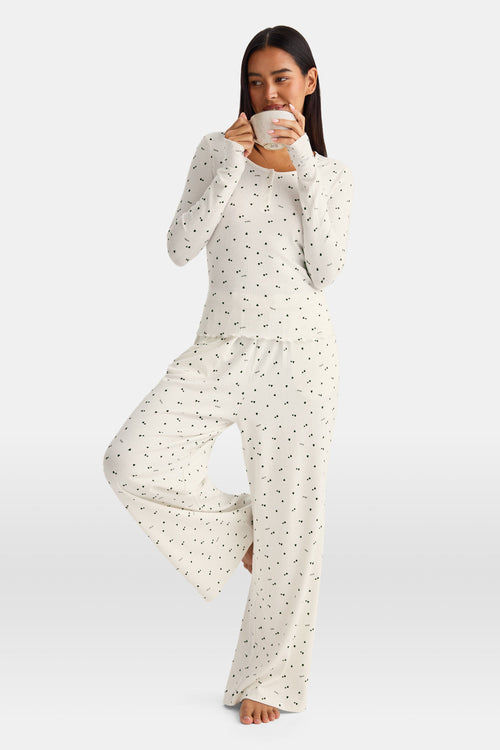 Wide Leg Pyjama Bottoms - Ivory Forest Print