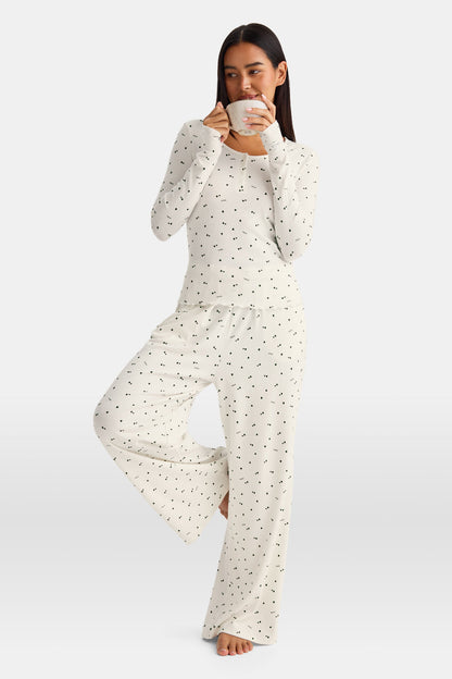 Henley Pyjama Top - Ivory Forest Print