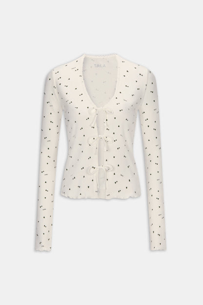 Tie Up Pyjama Cardigan - Ivory Forest Print