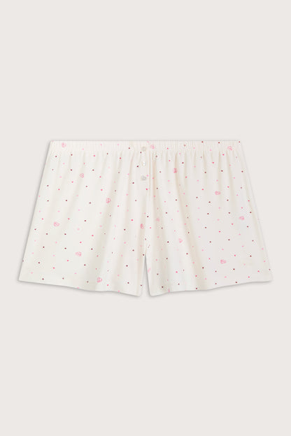 Button Pyjama Shorts - Love Heart Print
