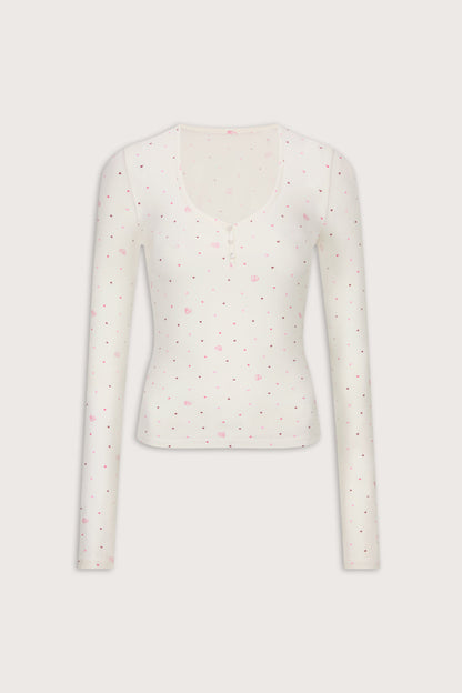 Sweetheart Long Sleeve Pyjama Top - Love Heart Print