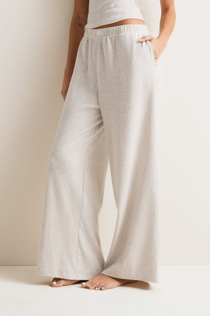 High-Rise Wide Leg Pyjama Bottoms - Oat Marl