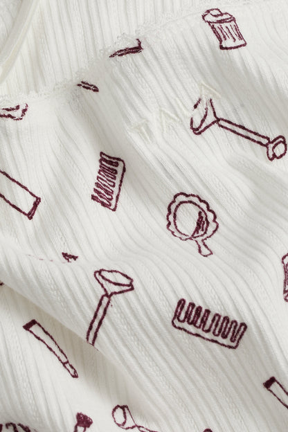 Cami Pyjama Vest - Ivory 'Wake Up' Print