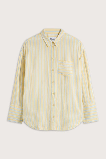 Soft Linen Long Sleeve Shirt - Lemon / Blue Stripe