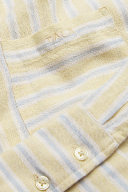 Soft Linen Long Sleeve Shirt - Lemon / Blue Stripe