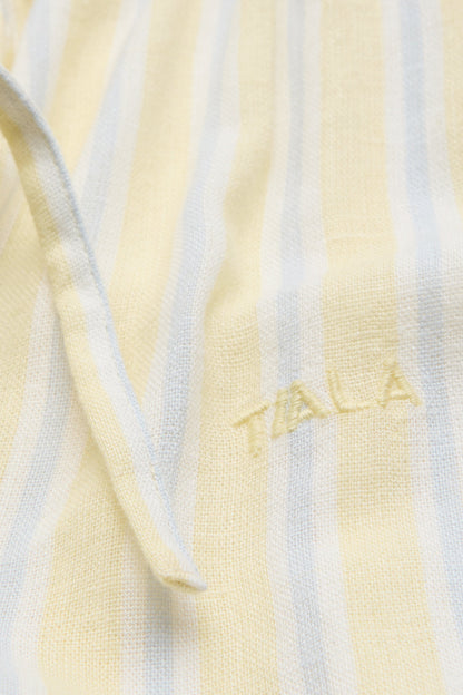 Soft Linen Drawstring Trouser - Lemon / Blue Stripe