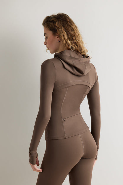 SkinLuxe Hooded Running Jacket - Cortado Brown