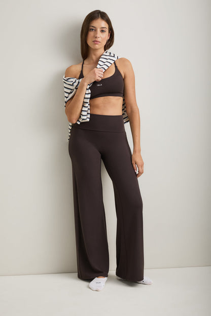SoftSet Fold Waist Wide Leg Trouser - Americano