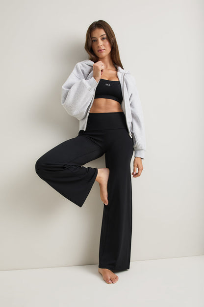 SoftSet Fold Waist Wide Leg Trouser - Black